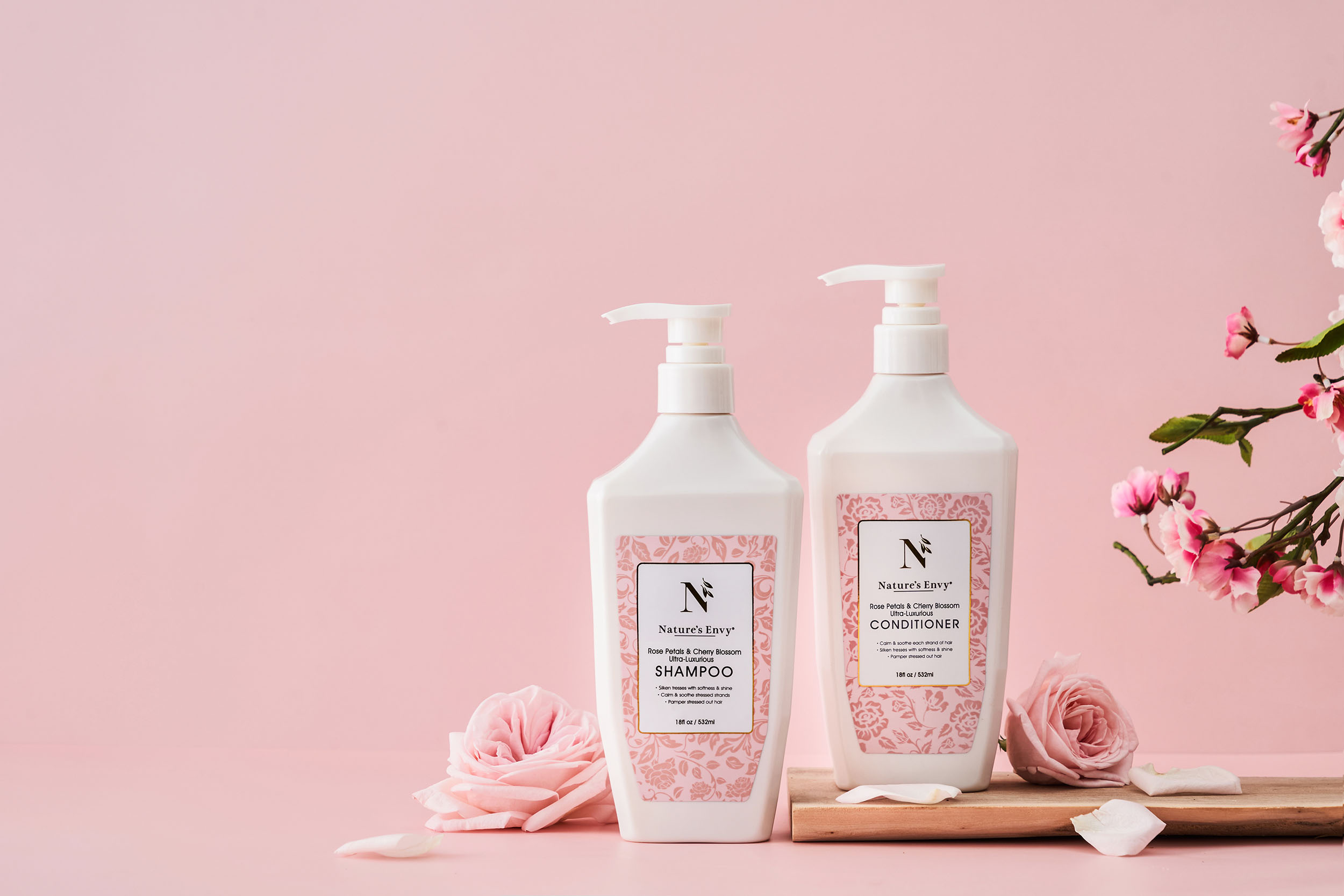 Rose Petal Cherry Blossom Shampoo And Conditioner Plate Thickening Biotin Conditioner - Natures Envy